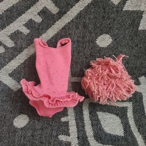 Vintage #1964 Miss Barbie Original Pink & Gold Dotted Swimsuit & Swim Cap #1060